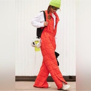 FP Movement by Free People Quilted Puffer Jumpsuit in Bright Red with White Top